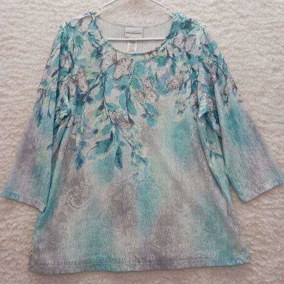 T-Shirt Sz L Blue Butterfly Watercolor Romantic Whimsycore Fairy Soft Girl Boho - Picture 2 of 12